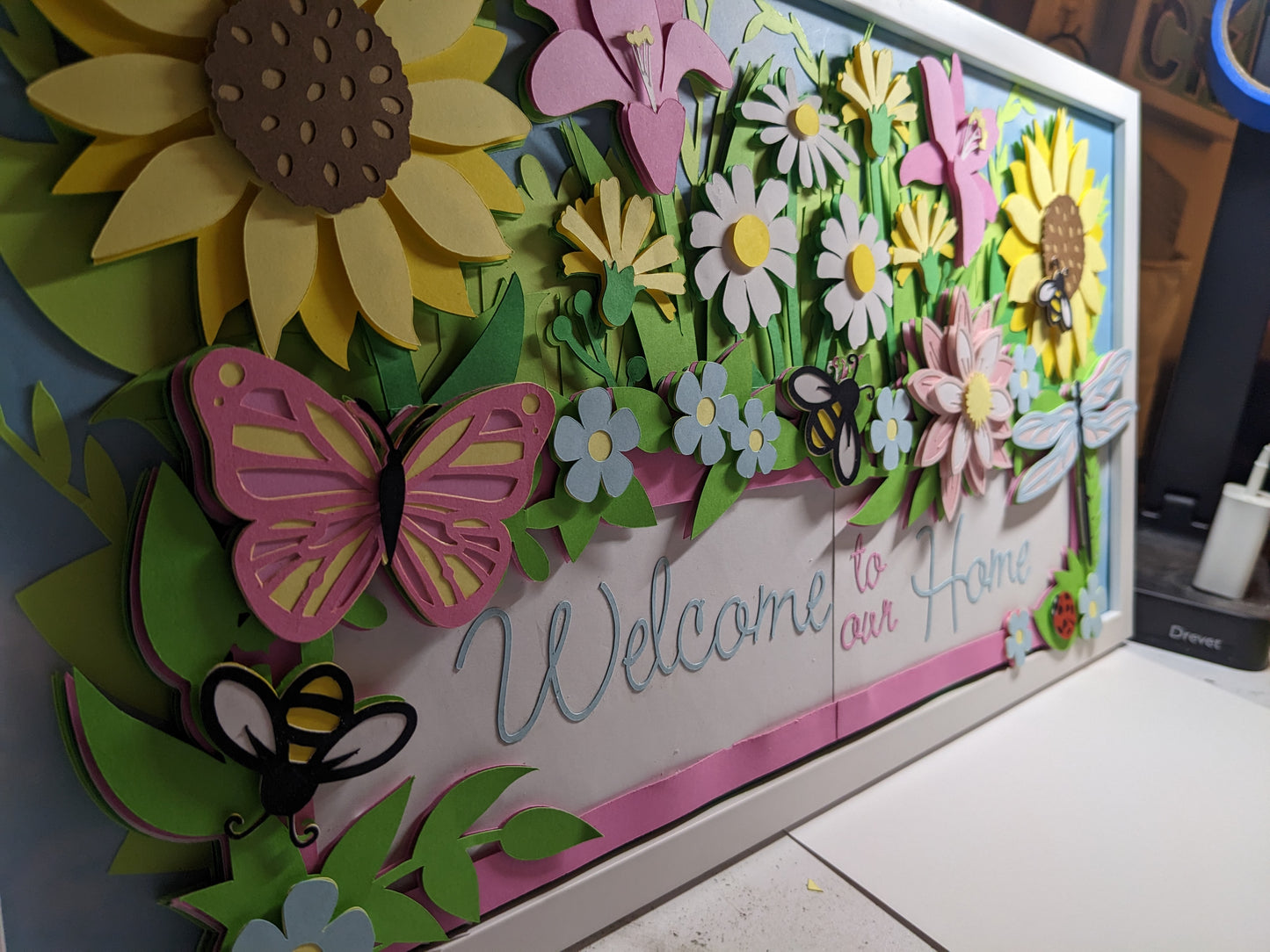 Embrace Summer Vibes with Our 10x20-Inch Layered Cardstock Customizable Welcome Wall Art - Blooming Beauty for Your Home!