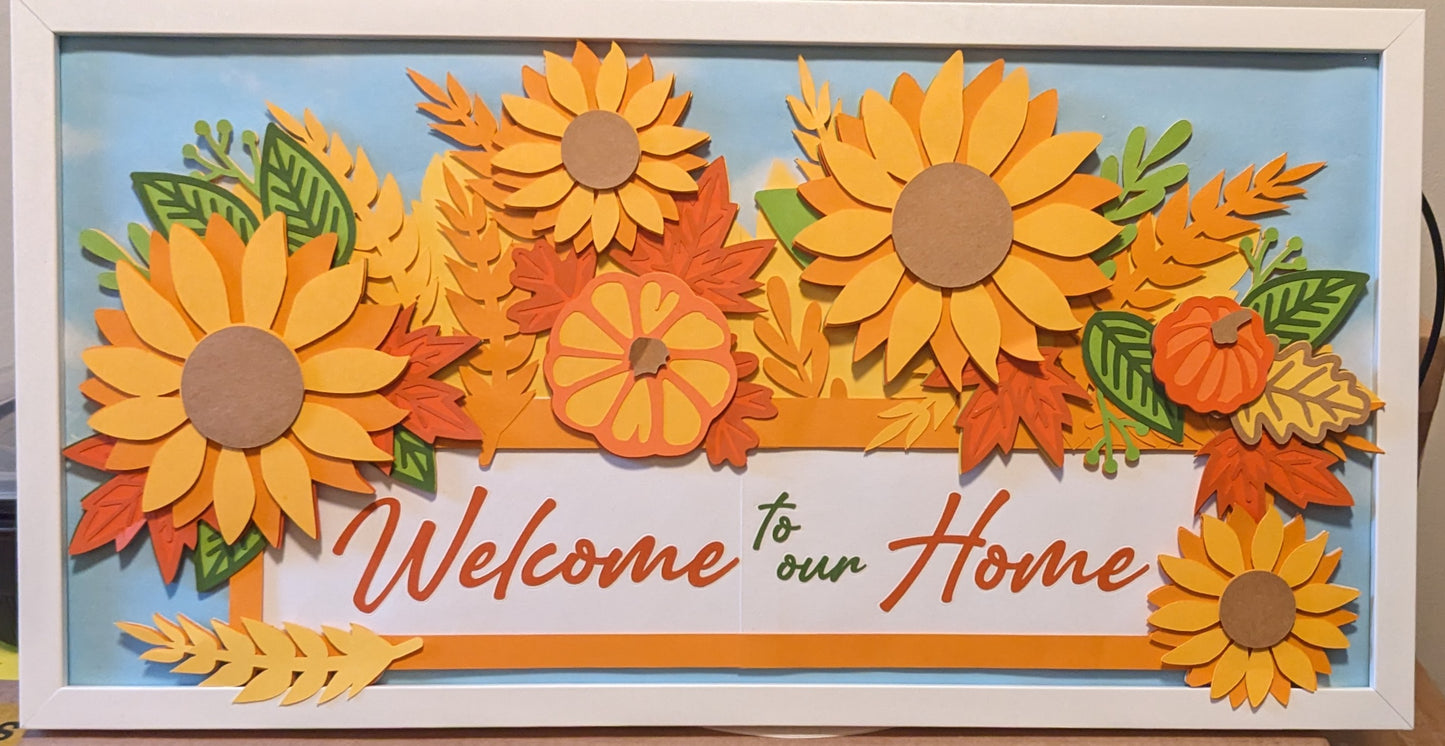 š Welcome Autumn's Warmth: 10x20-Inch Layered Cardstock Customizable Welcome Wall Art with Charming Fall Flowers