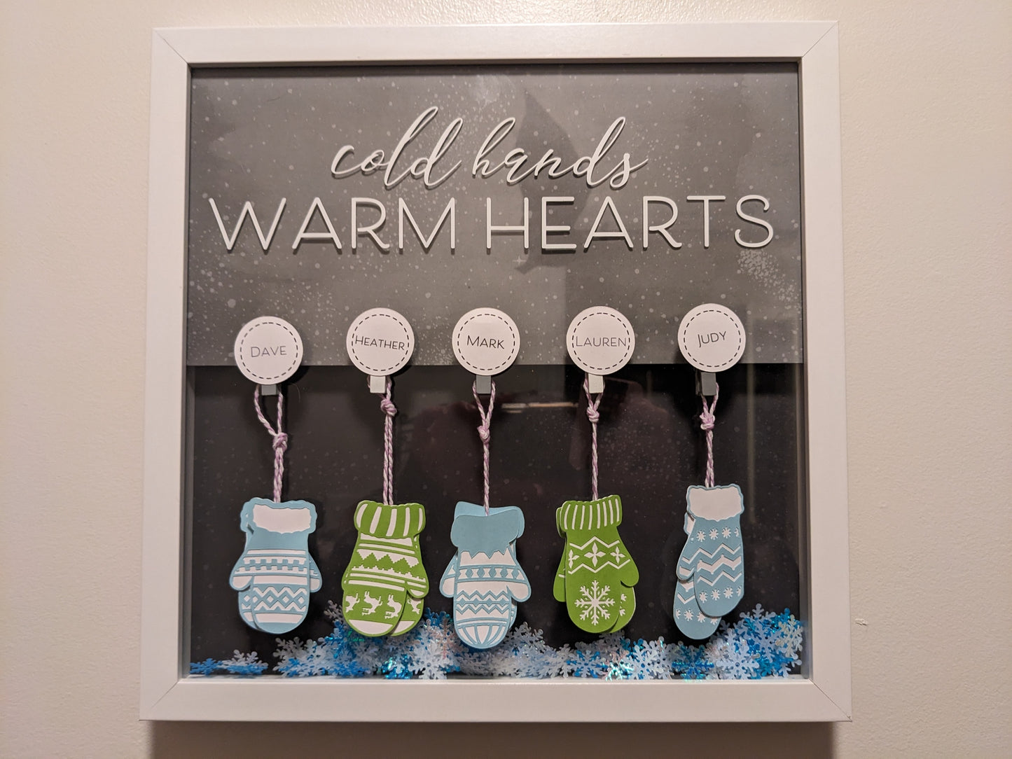 π Personalized Family Winter Wonderland: 12x12 Mittens & Confetti Snow Shaker Shadowbox π§€βοΈ