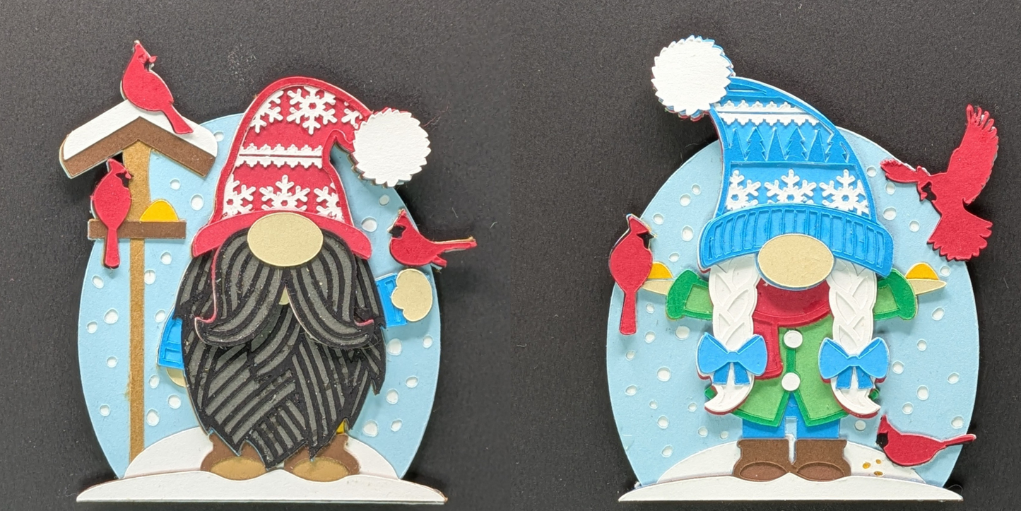 Festive Cardinal Gnome Charm: 3-Inch Layered Cardstock Magnet