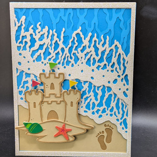 Custom Layered Beach-Themed Greeting Card with Detachable Sandcastle Magnet