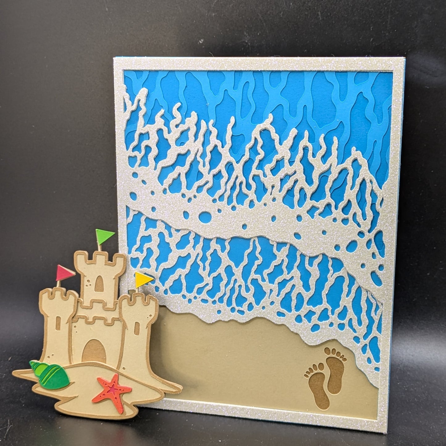 Custom Layered Beach-Themed Greeting Card with Detachable Sandcastle Magnet