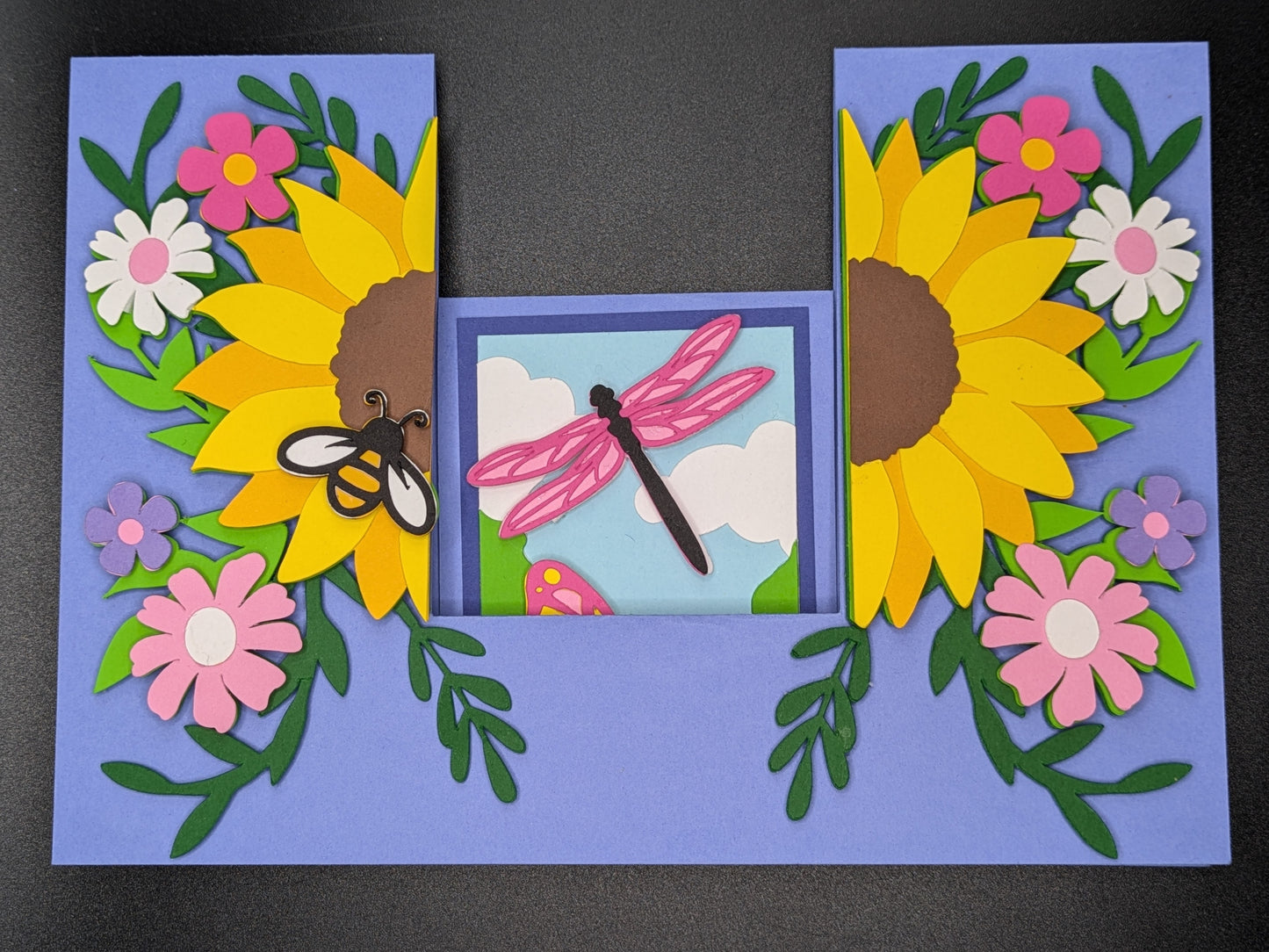 Handcrafted 5x7" Sunflower and Butterfly Stepper Fold Card