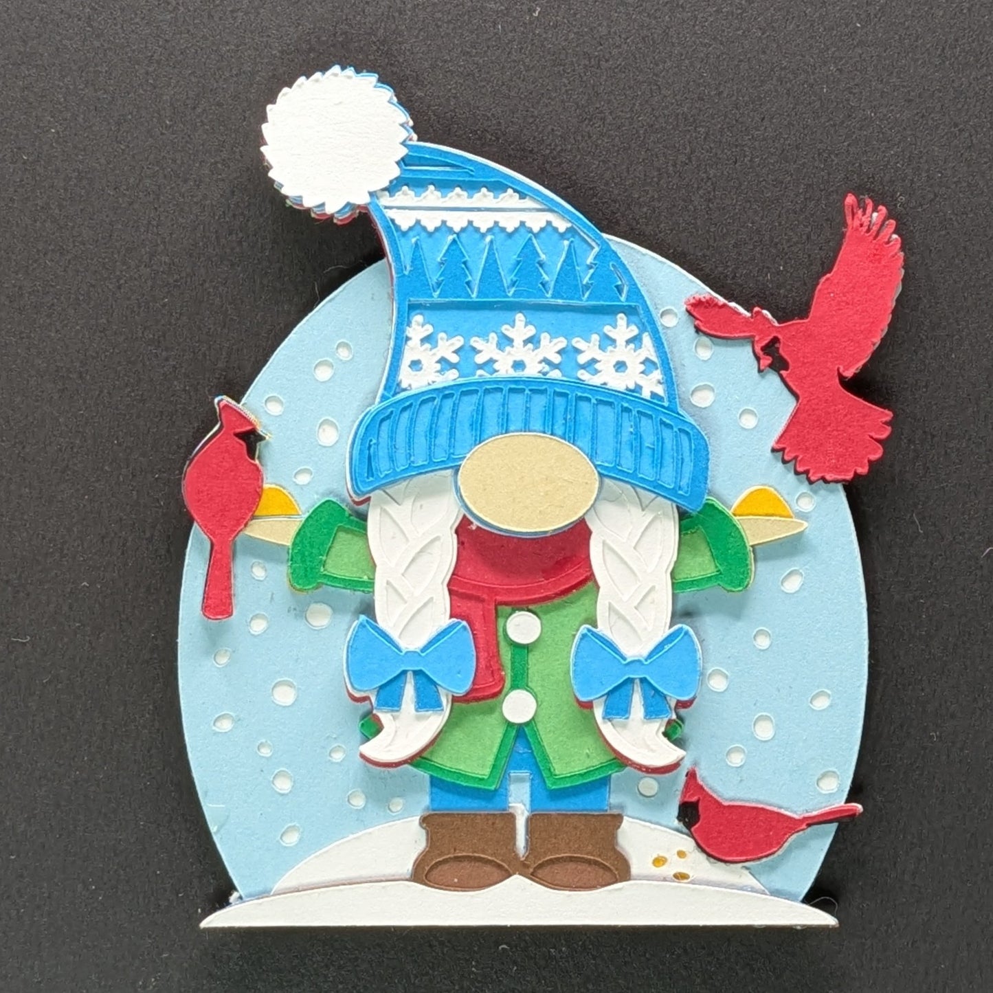 Festive Cardinal Gnome Charm: 3-Inch Layered Cardstock Magnet