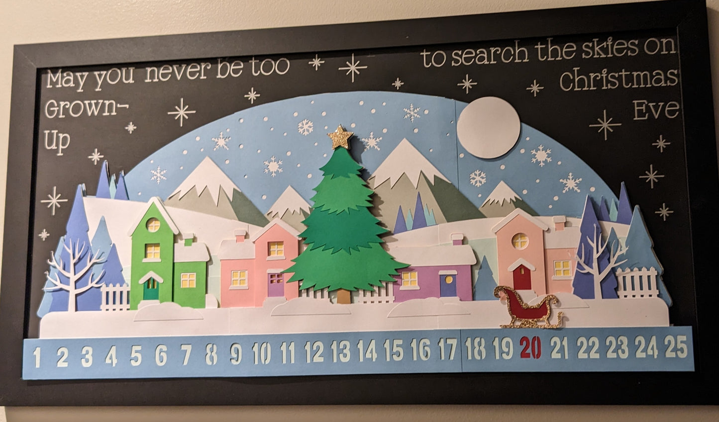 Find Joy Every Day: 12x24 Layered Cardstock Reusable Advent Calendar with Moving Sleigh