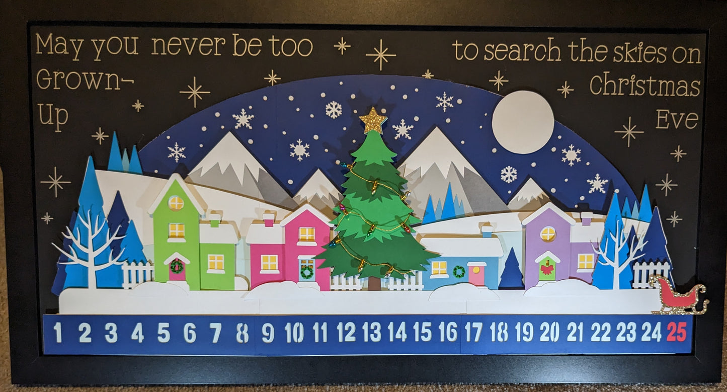 Find Joy Every Day: 12x24 Layered Cardstock Reusable Advent Calendar with Moving Sleigh