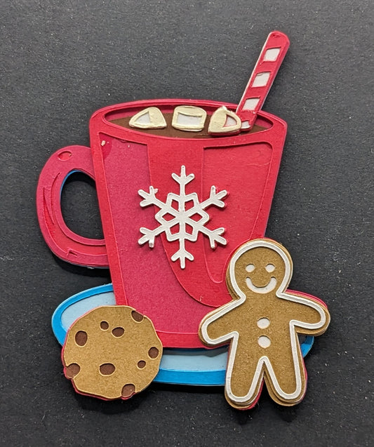 ☕ Cozy Delight: 3-Inch Layered Cardstock Hot Chocolate with Marshmallows and Gingerbread Man Magnet - Winter Warmth for Your Fridge! 🍫🧁