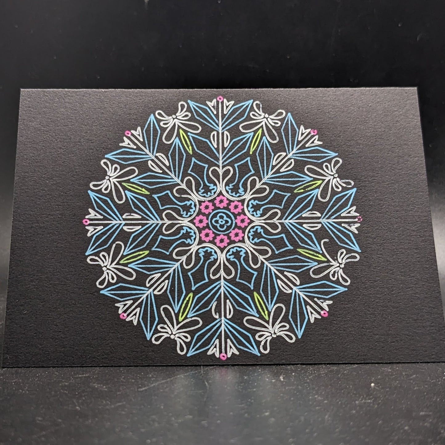 Winter Whispers: 3.5"x5" Multicolor Opaque Pen Snowflake Cards - Pack of 5