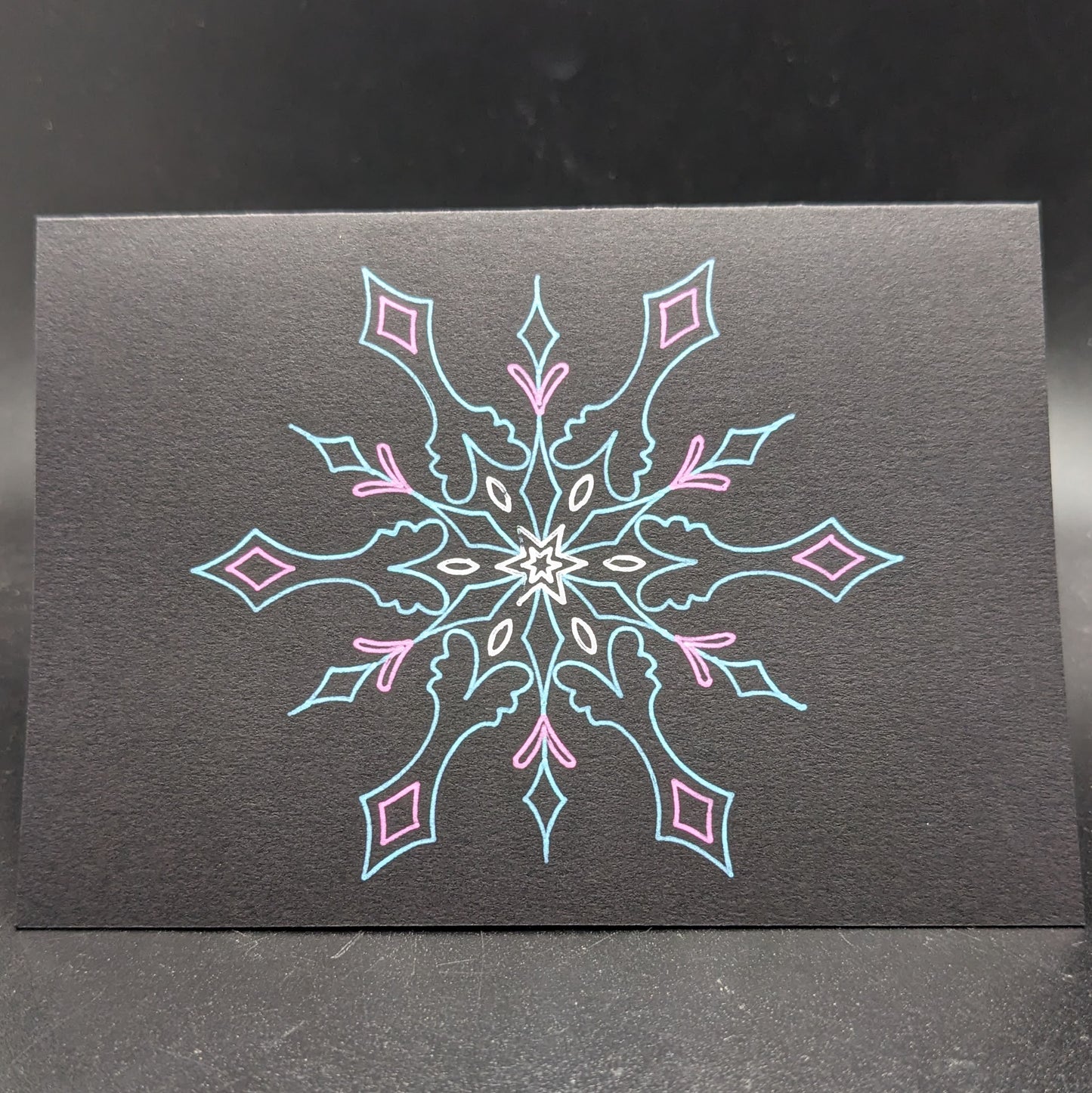 Winter Whispers: 3.5"x5" Multicolor Opaque Pen Snowflake Cards - Pack of 5