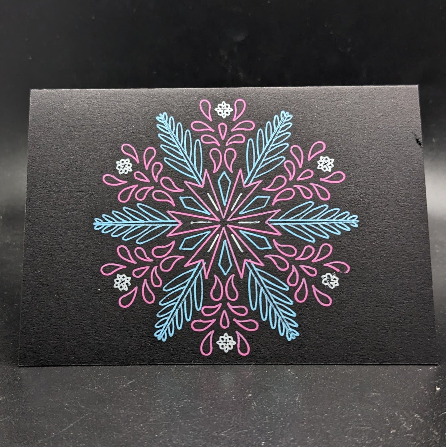 Winter Whispers: 3.5"x5" Multicolor Opaque Pen Snowflake Cards - Pack of 5