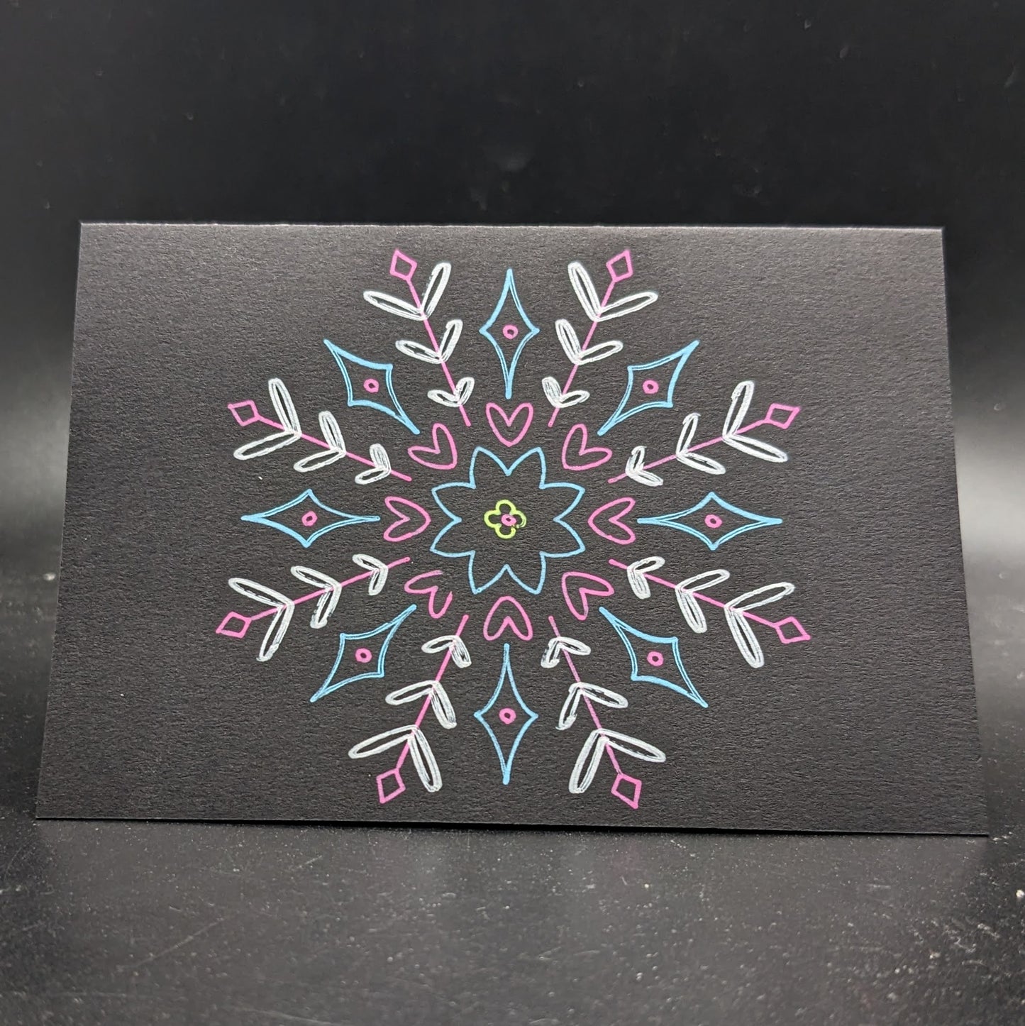 Winter Whispers: 3.5"x5" Multicolor Opaque Pen Snowflake Cards - Pack of 5