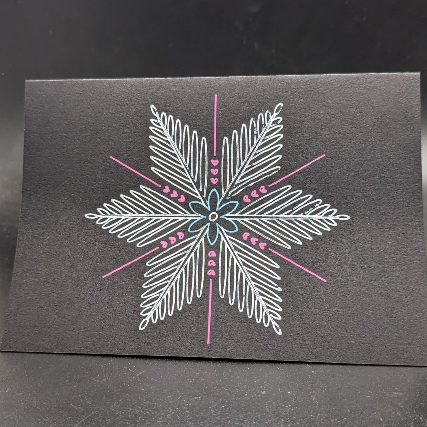 Winter Whispers: 3.5"x5" Multicolor Opaque Pen Snowflake Cards - Pack of 5