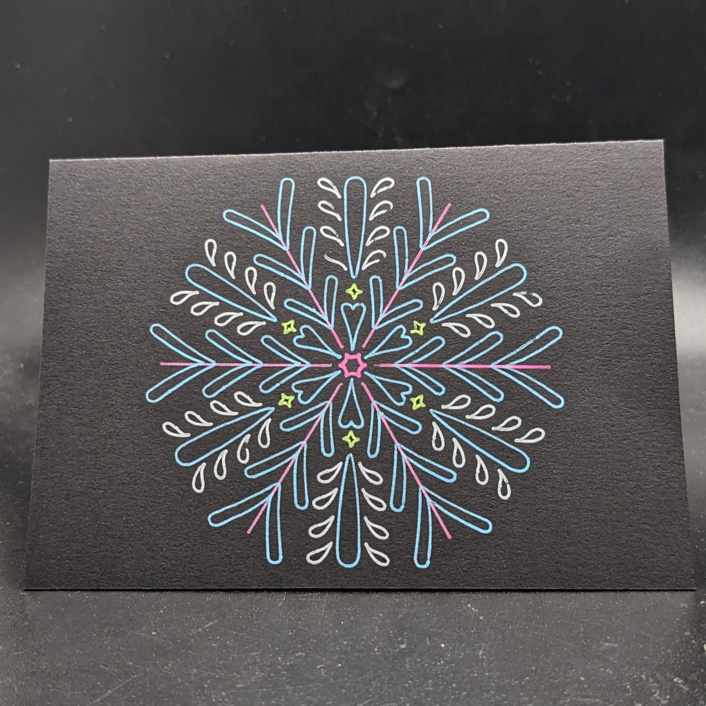 Winter Whispers: 3.5"x5" Multicolor Opaque Pen Snowflake Cards - Pack of 5