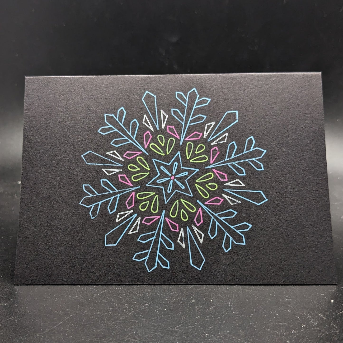 Winter Whispers: 3.5"x5" Multicolor Opaque Pen Snowflake Cards - Pack of 5