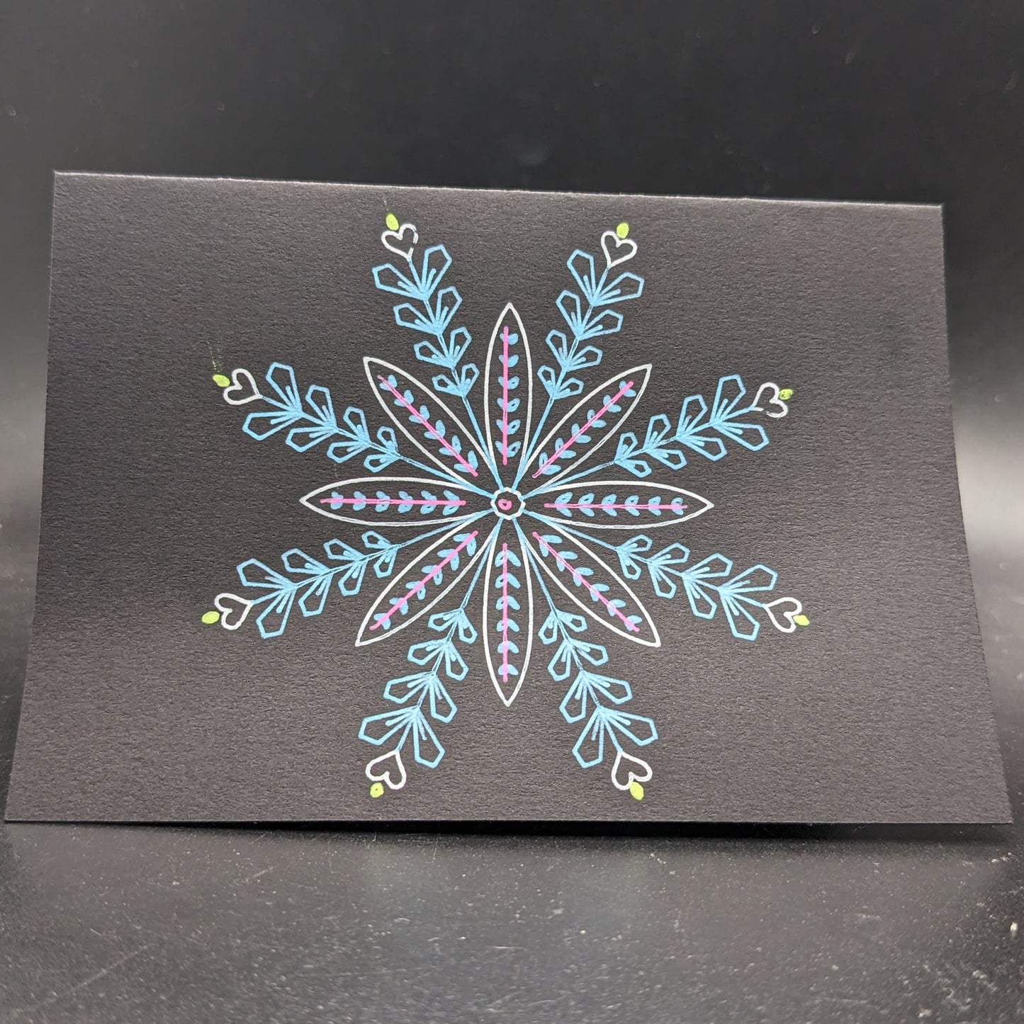 Winter Whispers: 3.5"x5" Multicolor Opaque Pen Snowflake Cards - Pack of 5