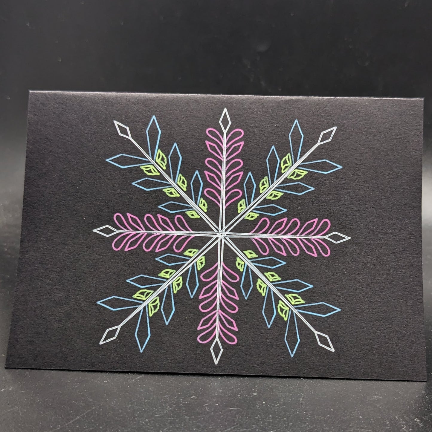 Winter Whispers: 3.5"x5" Multicolor Opaque Pen Snowflake Cards - Pack of 5