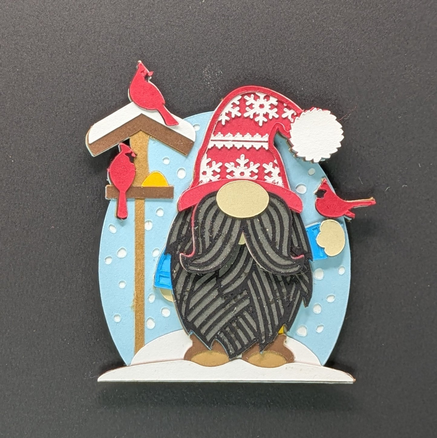 Festive Cardinal Gnome Charm: 3-Inch Layered Cardstock Magnet