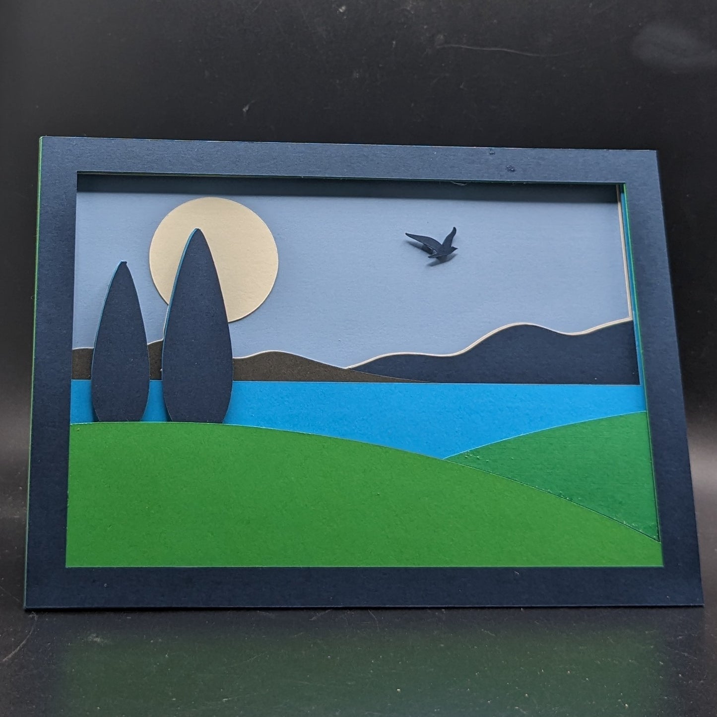 Tranquil Horizons - Handcrafted 5x7 Inch Layered Cardstock Art