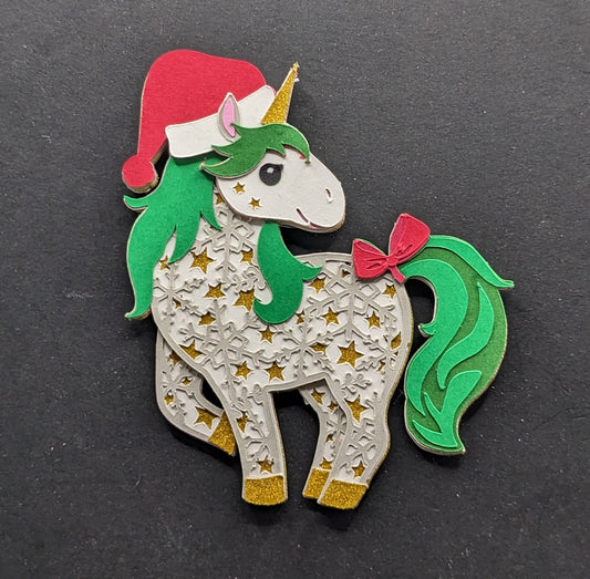 🦄 Whimsical Wonderland: 3-Inch Layered Cardstock Christmas Unicorn Magnet - Magical Festivity for Your Fridge! 🌈✨