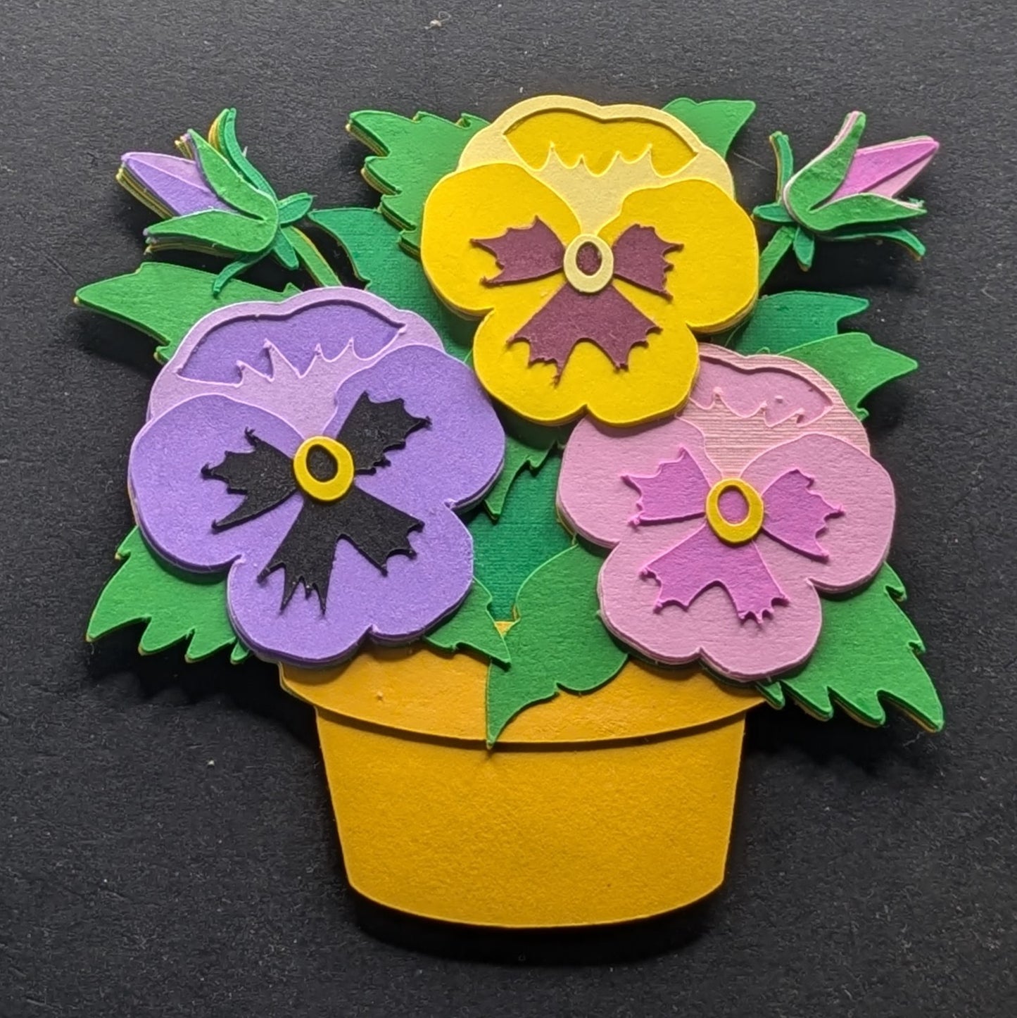 Vibrant Pansies Pot - Layered Cardstock Magnet