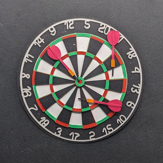 Miniature Layered Cardstock Dartboard Magnet - Precision Crafted Game Decor