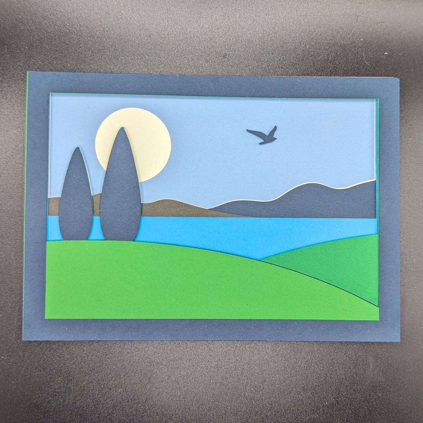 Tranquil Horizons - Handcrafted 5x7 Inch Layered Cardstock Art