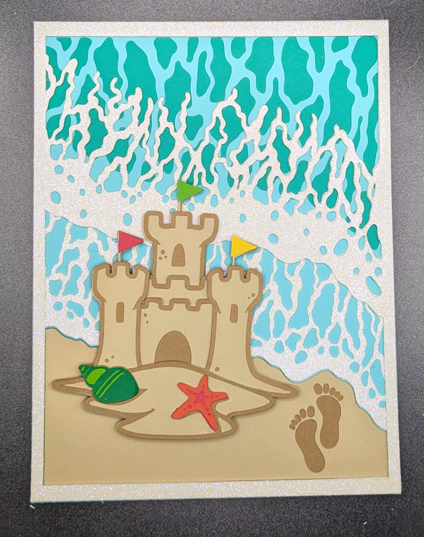 Custom Layered Beach-Themed Greeting Card with Detachable Sandcastle Magnet