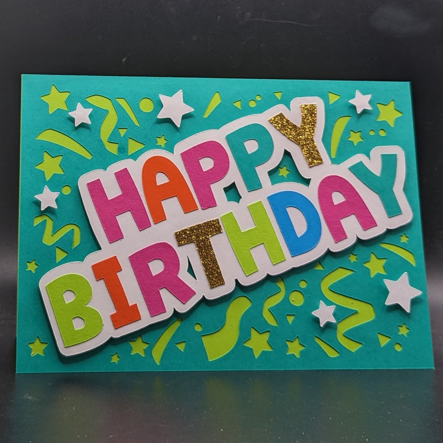 Vibrant Celebration - Handcrafted 5x7 Layered Cardstock Birthday Card