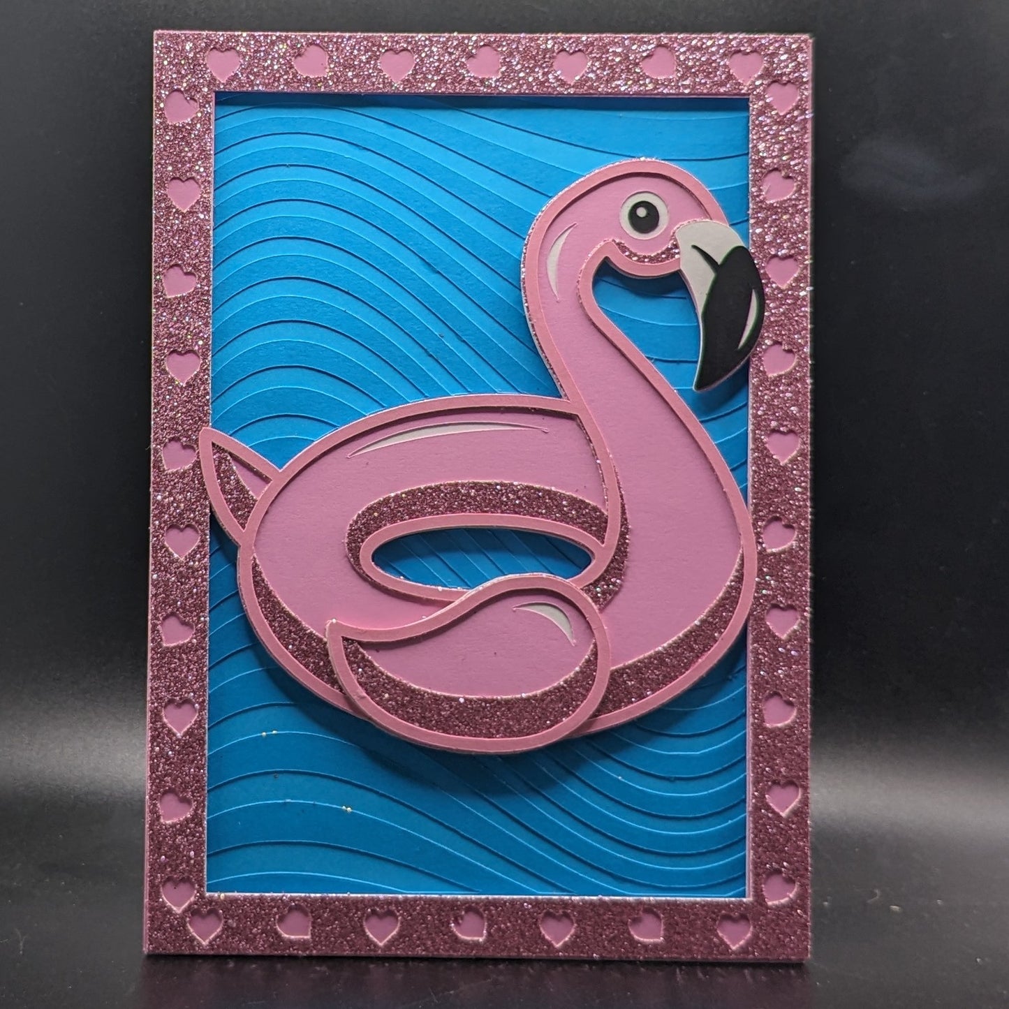 Flamingo Floatie Bliss - Handcrafted 5x7 Layered Greeting Card