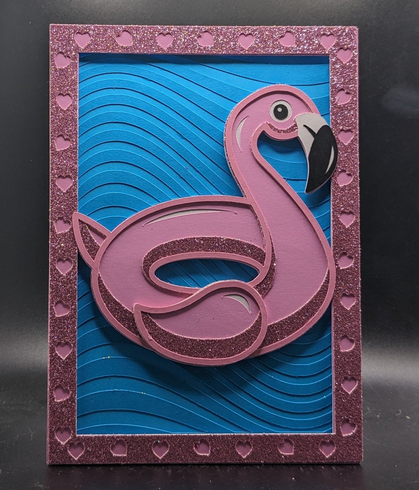 Flamingo Floatie Bliss - Handcrafted 5x7 Layered Greeting Card