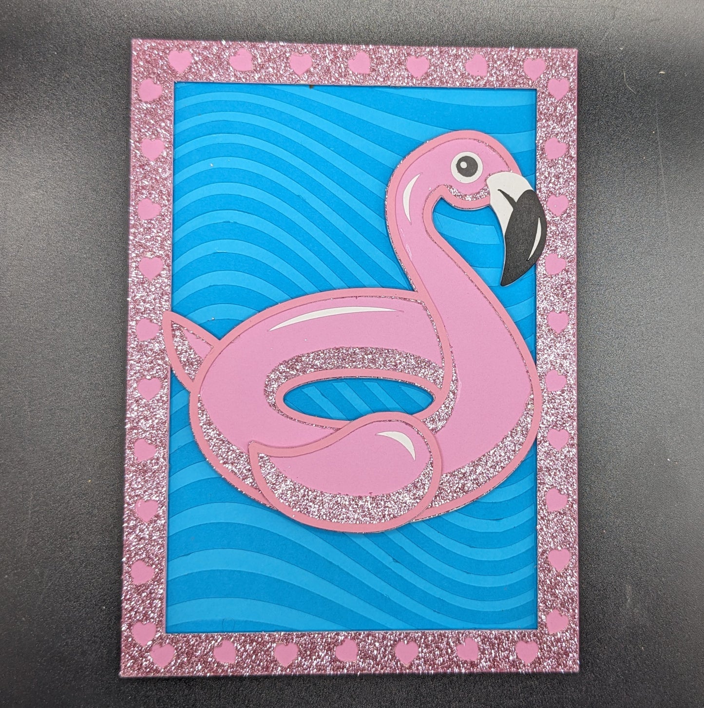 Flamingo Floatie Bliss - Handcrafted 5x7 Layered Greeting Card