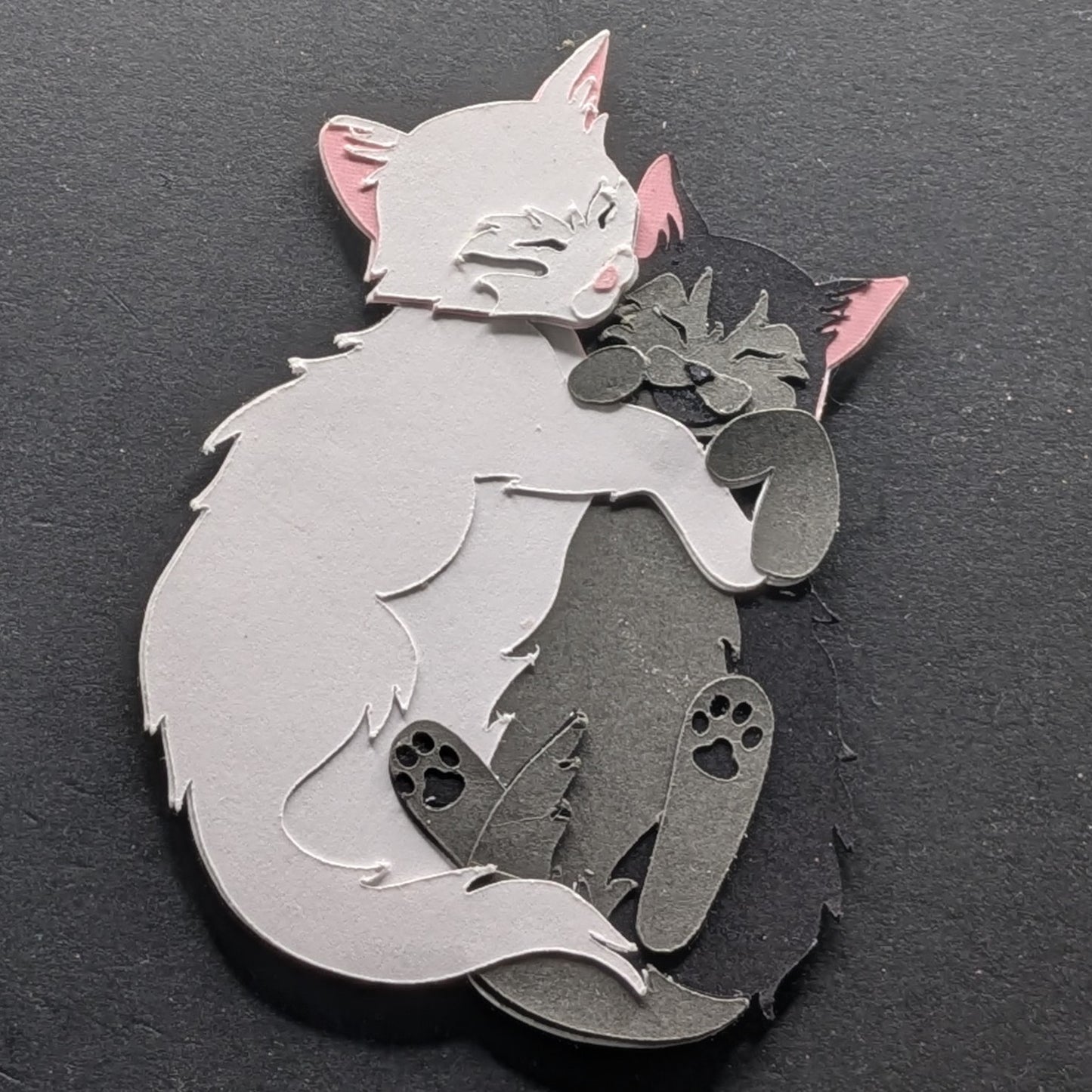 Purrfect Embrace: Layered Cardstock Magnet of Hugging Cats