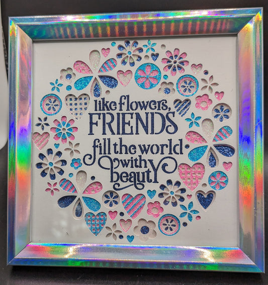 Radiant Beauty in a Frame: 4x4 Glittering Shadow Box with Layered Hearts and Flowers - Personalized Sentiment for Grandmas, Sisters, Daughters, Mothers, Teachers, Nurses, Friends