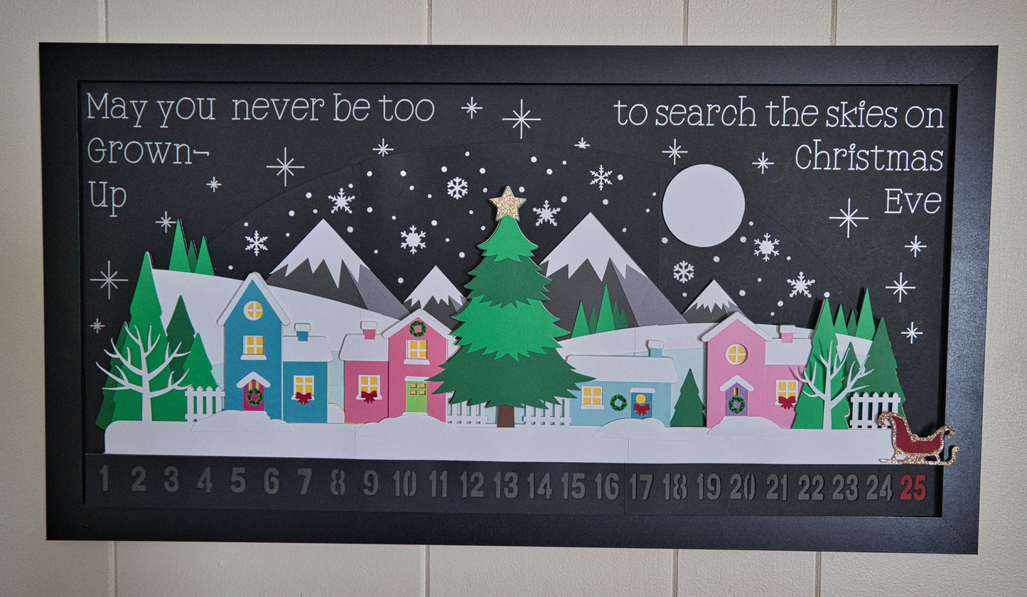 Find Joy Every Day: 12x24 Layered Cardstock Reusable Advent Calendar with Moving Sleigh